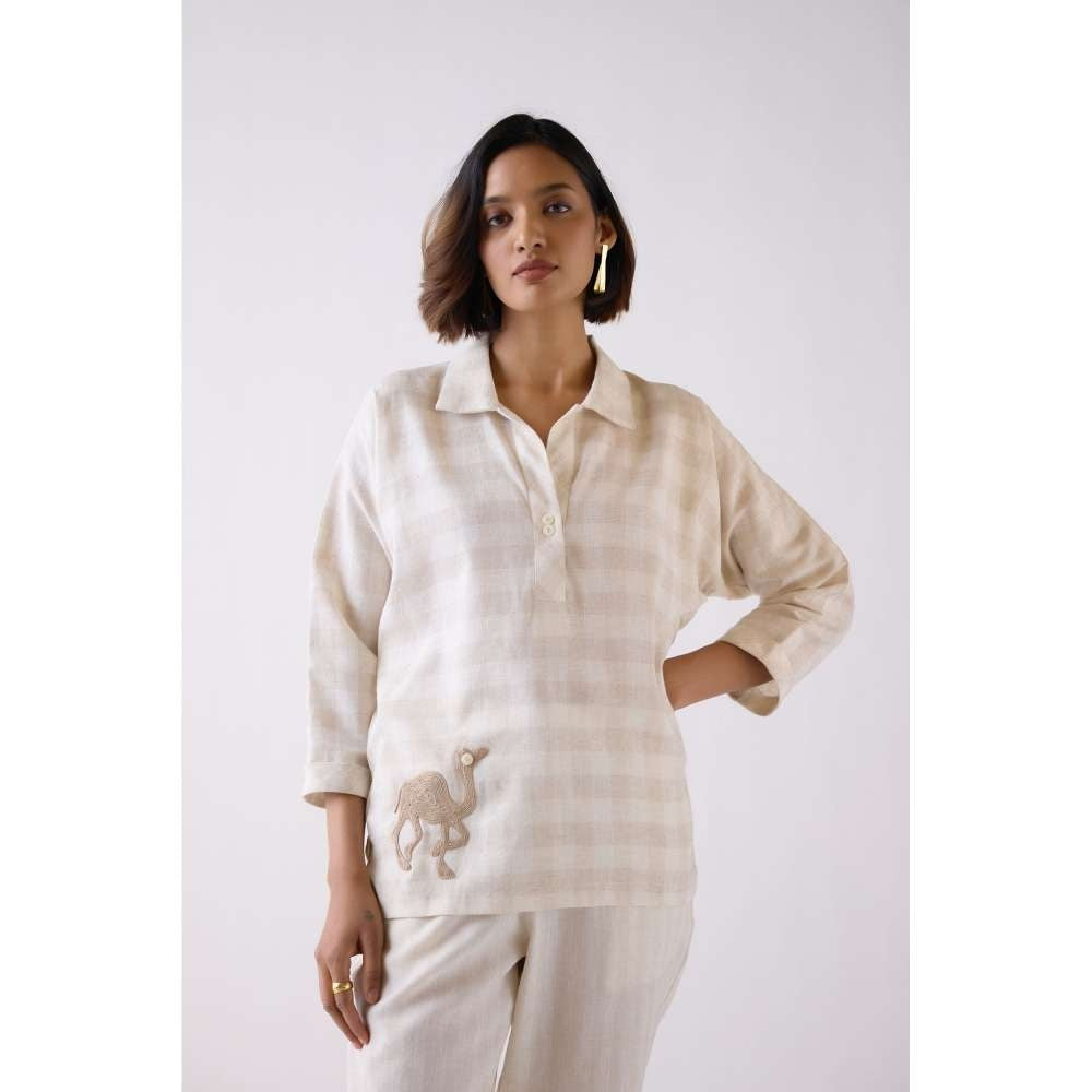 Basanti Kapde aur Koffee Beige Cotton Jacquard Checks Top