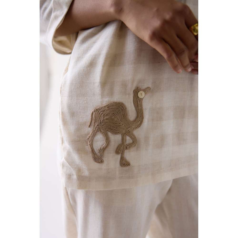 Basanti Kapde aur Koffee Beige Cotton Jacquard Checks Top