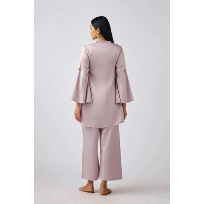 Basanti Kapde aur Koffee Lavender Satin Solid Co-Ord (Set of 2)