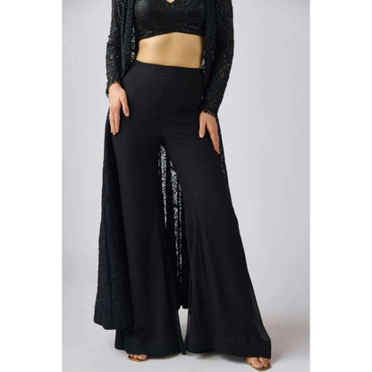 Basanti Kapde aur Koffee Black Georgette Embroidered Jacket with Blouse and Palazzo (Set of 3)