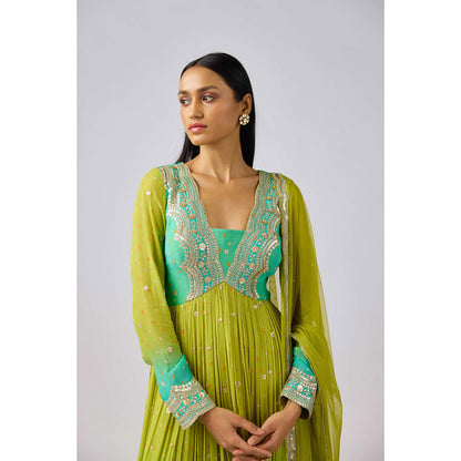 Basanti Kapde aur Koffee Multicolor Georgette Embroidered Anarkali and Dupatta (Set of 2)
