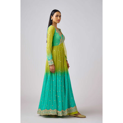 Basanti Kapde aur Koffee Multicolor Georgette Embroidered Anarkali and Dupatta (Set of 2)