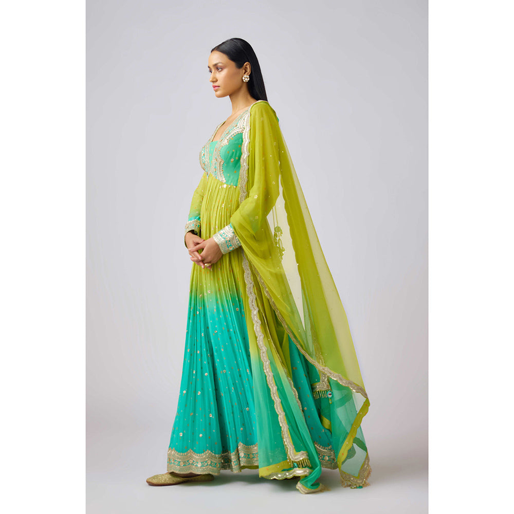 Basanti Kapde aur Koffee Multicolor Georgette Embroidered Anarkali and Dupatta (Set of 2)