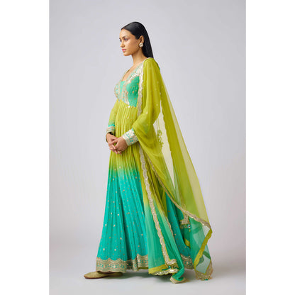 Basanti Kapde aur Koffee Multicolor Georgette Embroidered Anarkali and Dupatta (Set of 2)