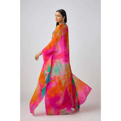 Basanti Kapde aur Koffee Multicolor Crepe Embellished Cape with Blouse and Skirt (Set of 3)