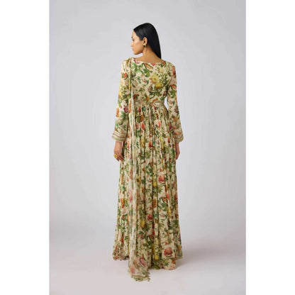 Basanti Kapde aur Koffee Off White Chinon Embroidered Gown