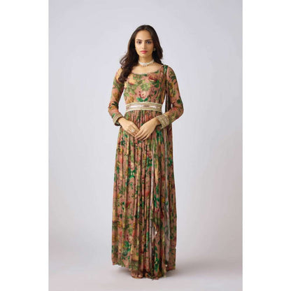 Basanti Kapde aur Koffee Peach Chinon Embroidered Gown