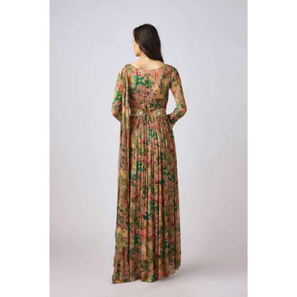 Basanti Kapde aur Koffee Peach Chinon Embroidered Gown