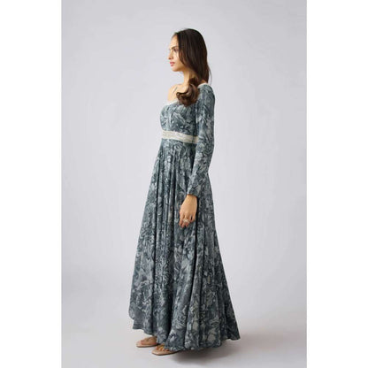 Basanti Kapde aur Koffee Grey Crepe Embroidered Dress