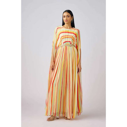 Basanti Kapde aur Koffee Georgette Embellished Dress with Bustier and Belt (Set of 3)