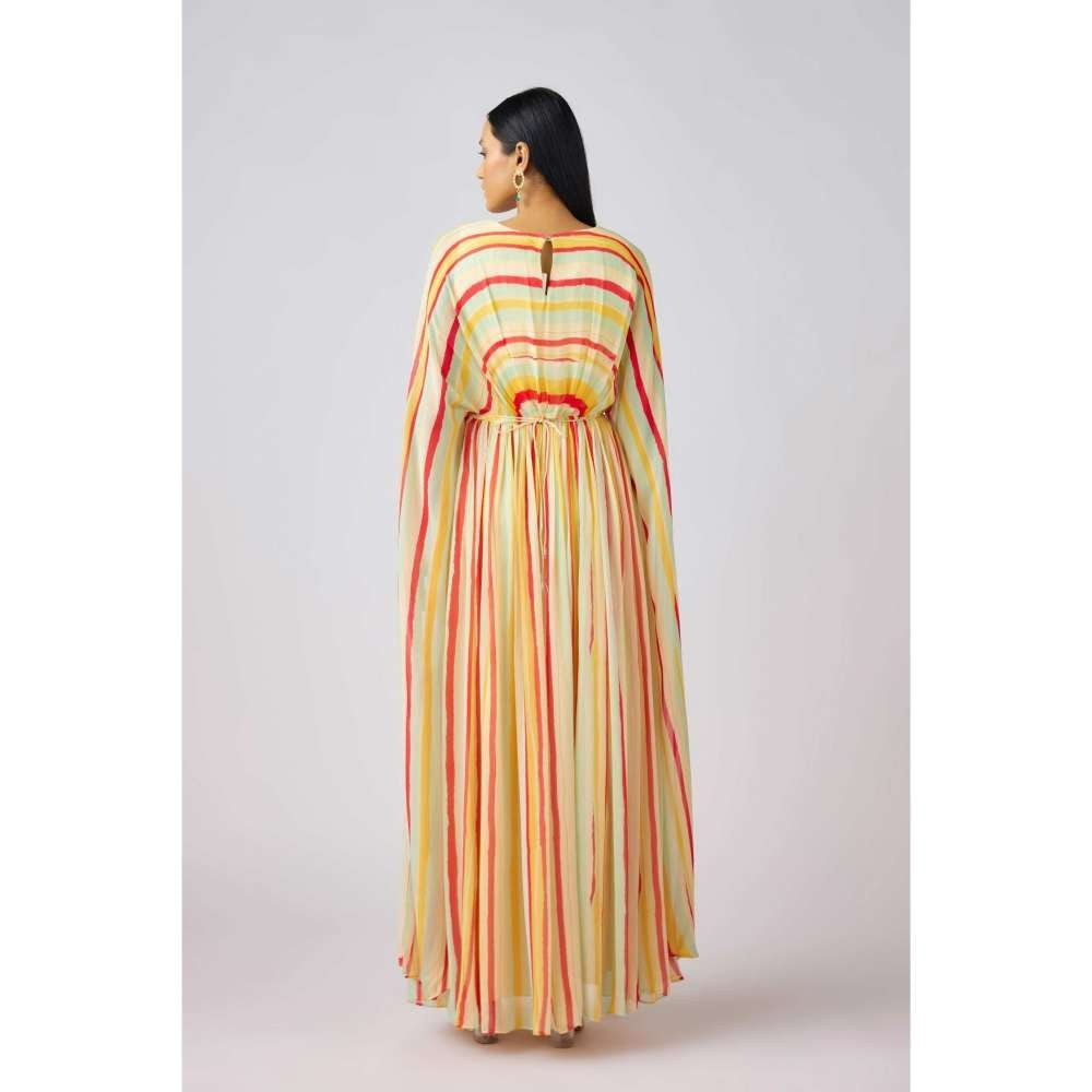 Basanti Kapde aur Koffee Georgette Embellished Dress with Bustier and Belt (Set of 3)