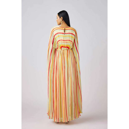 Basanti Kapde aur Koffee Georgette Embellished Dress with Bustier and Belt (Set of 3)