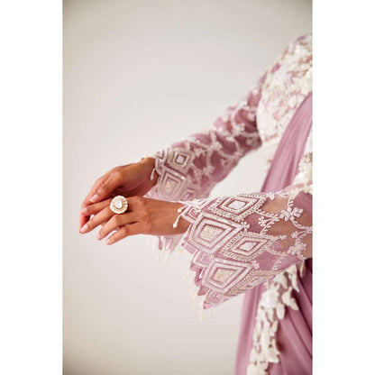 Basanti Kapde aur Koffee Lavender Georgette Embroidered Pre Draped Saree and Stitched Blouse