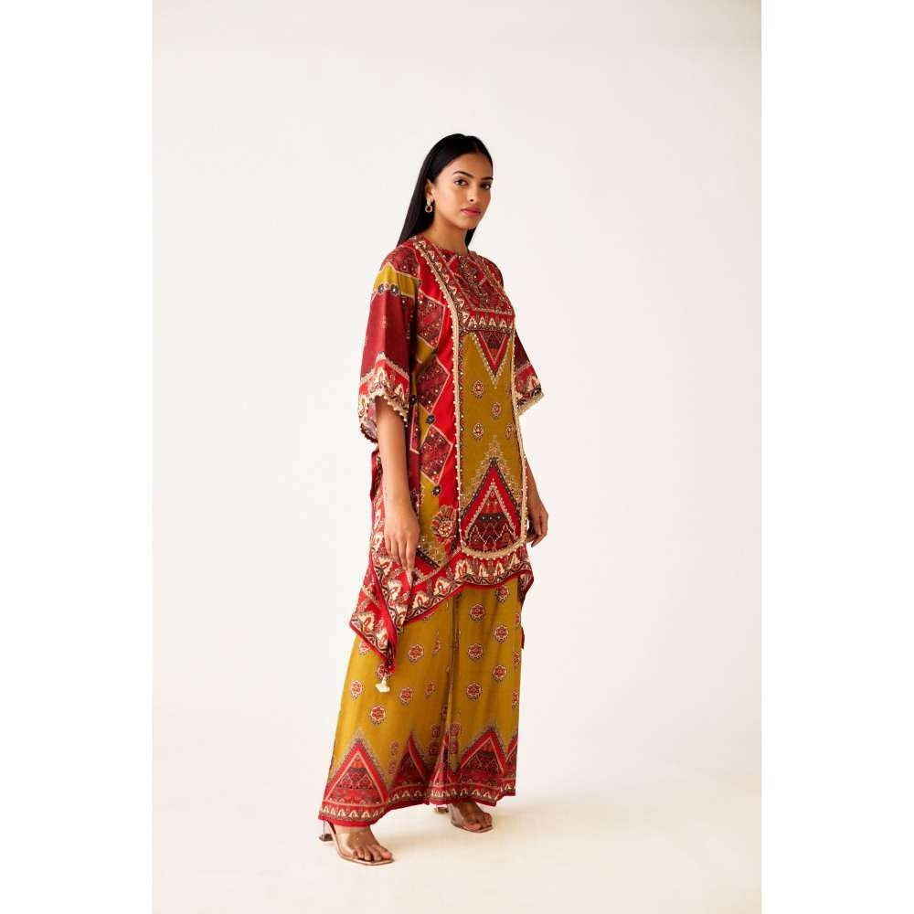 Basanti Kapde aur Koffee Multicolor Crepe Embroidered Kaftan and Pant (Set of 2)