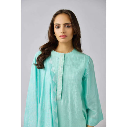 Basanti Kapde aur Koffee Aqua Muslin Embroidered Kurta with Pant and Dupatta (Set of 3)