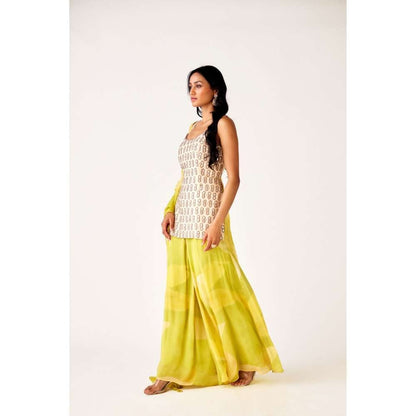 Basanti Kapde aur Koffee Yellow Silk Embroidered Kurti with Palazzo & Dupatta (Set of 3)