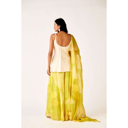 Basanti Kapde aur Koffee Yellow Silk Embroidered Kurti with Palazzo & Dupatta (Set of 3)