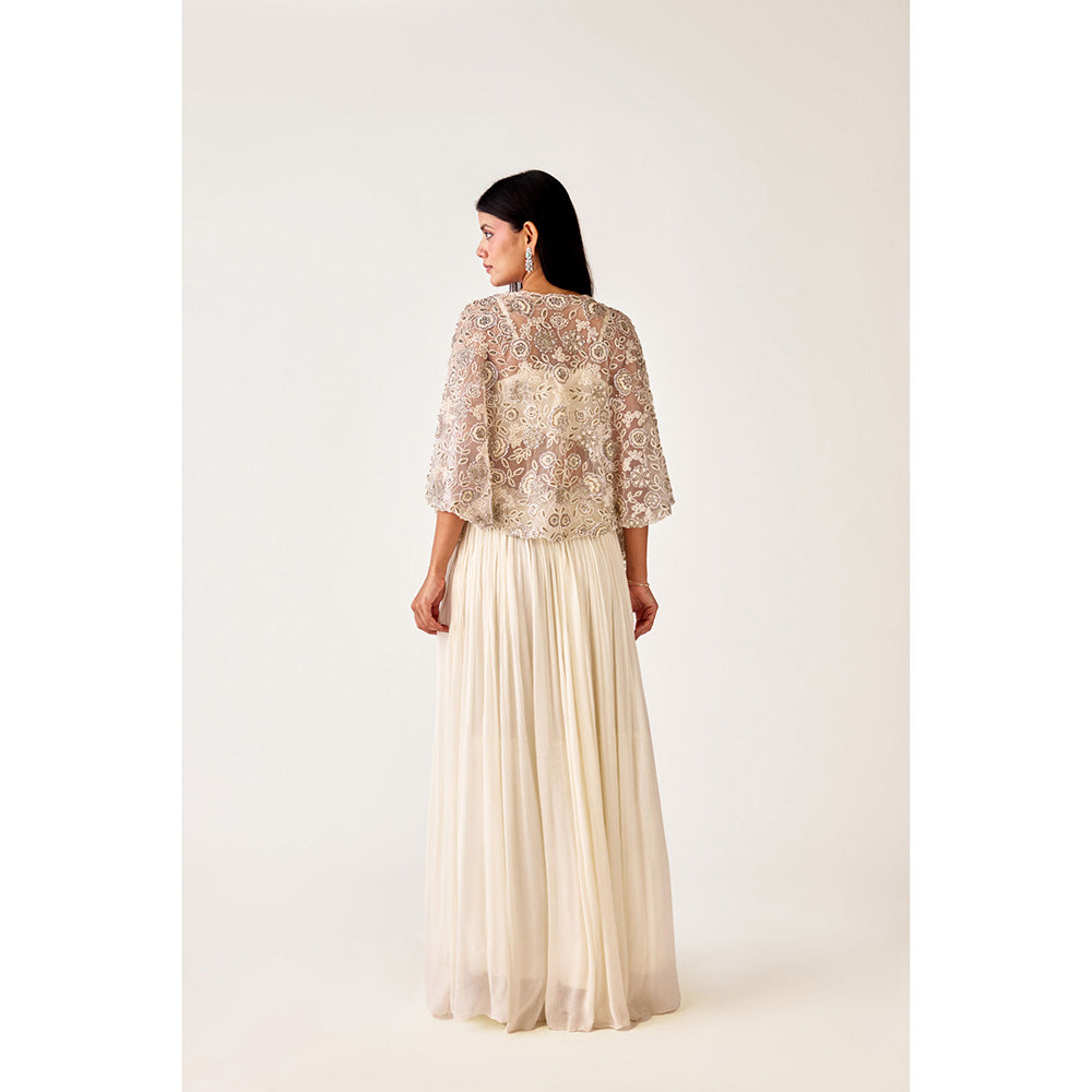 Basanti Kapde aur Koffee Ivory Silk Embroidered Jacket with Bustier and Lehenga (Set of 3)