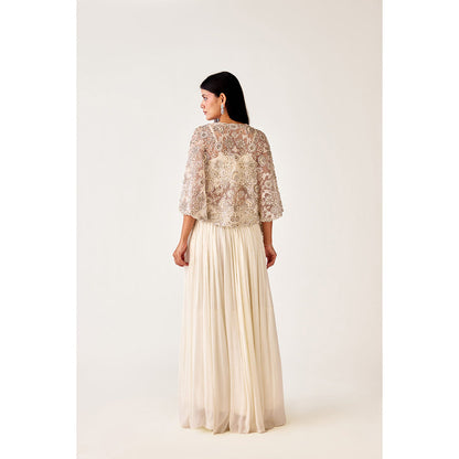 Basanti Kapde aur Koffee Ivory Silk Embroidered Jacket with Bustier and Lehenga (Set of 3)