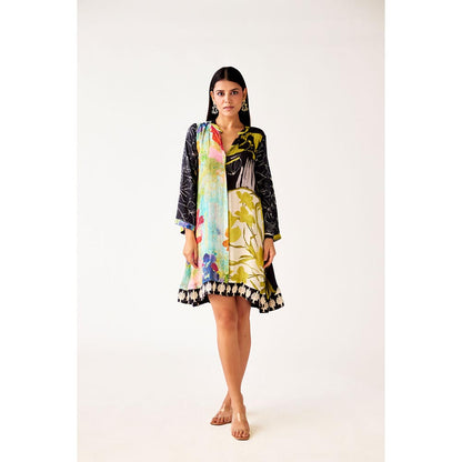 Basanti Kapde aur Koffee Multicolor Crepe Embroidered Dress