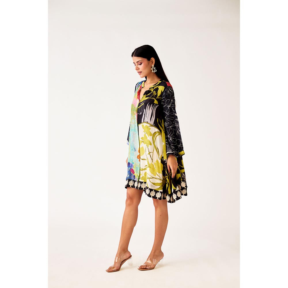 Basanti Kapde aur Koffee Multicolor Crepe Embroidered Dress