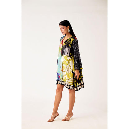 Basanti Kapde aur Koffee Multicolor Crepe Embroidered Dress
