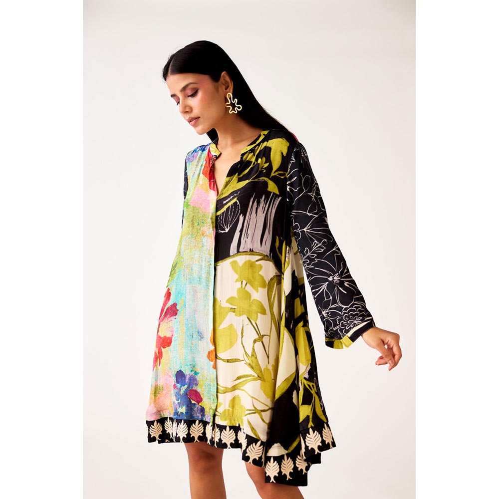 Basanti Kapde aur Koffee Multicolor Crepe Embroidered Dress