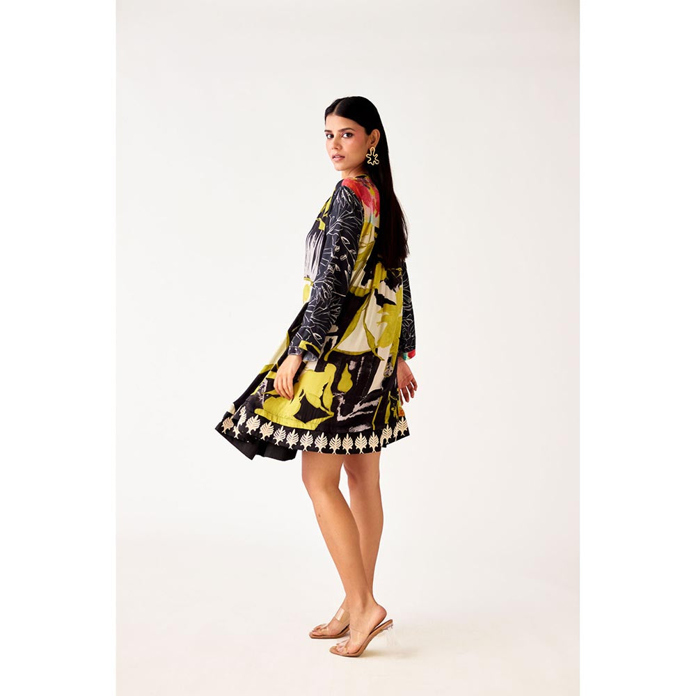 Basanti Kapde aur Koffee Multicolor Crepe Embroidered Dress
