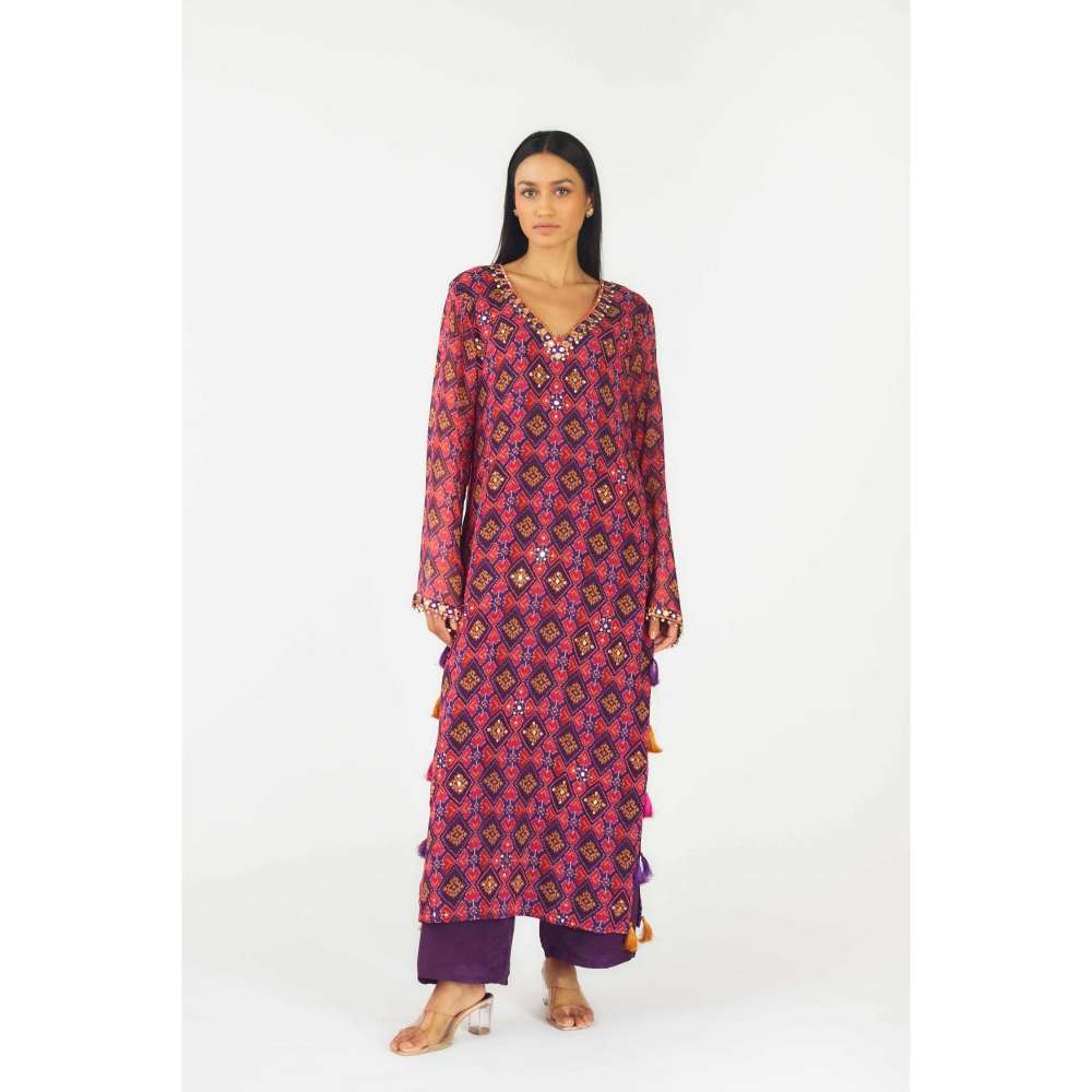Basanti Kapde aur Koffee Womens Printed Purple Kurta with Pant (Set of 2)