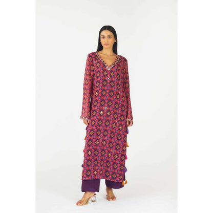 Basanti Kapde aur Koffee Womens Printed Purple Kurta with Pant (Set of 2)