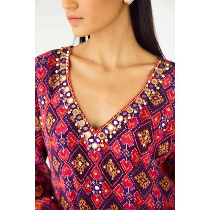 Basanti Kapde aur Koffee Womens Printed Purple Kurta with Pant (Set of 2)