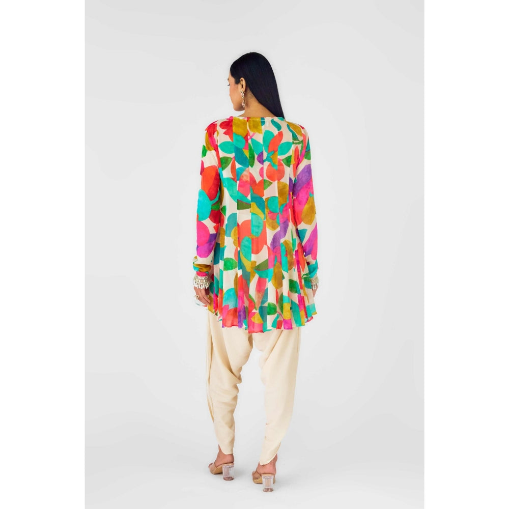 Basanti Kapde aur Koffee Womens Printed Bustier with Kurti and Dhoti Pant (Set of 3)