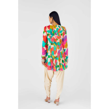 Basanti Kapde aur Koffee Womens Printed Bustier with Kurti and Dhoti Pant (Set of 3)