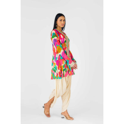 Basanti Kapde aur Koffee Womens Printed Bustier with Kurti and Dhoti Pant (Set of 3)