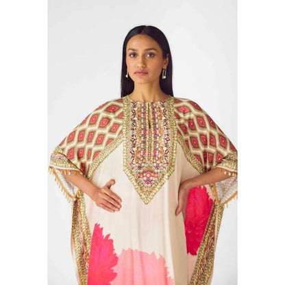 Basanti Kapde aur Koffee Womens Printed Beige Kaftan with Palazzo and Inner (Set of 3)