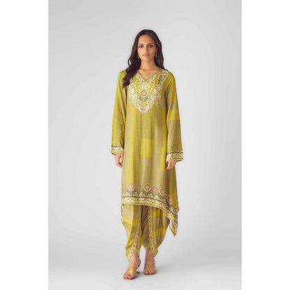 Basanti Kapde aur Koffee Womens Printed Green Kurta with Dhoti Pant (Set of 2)