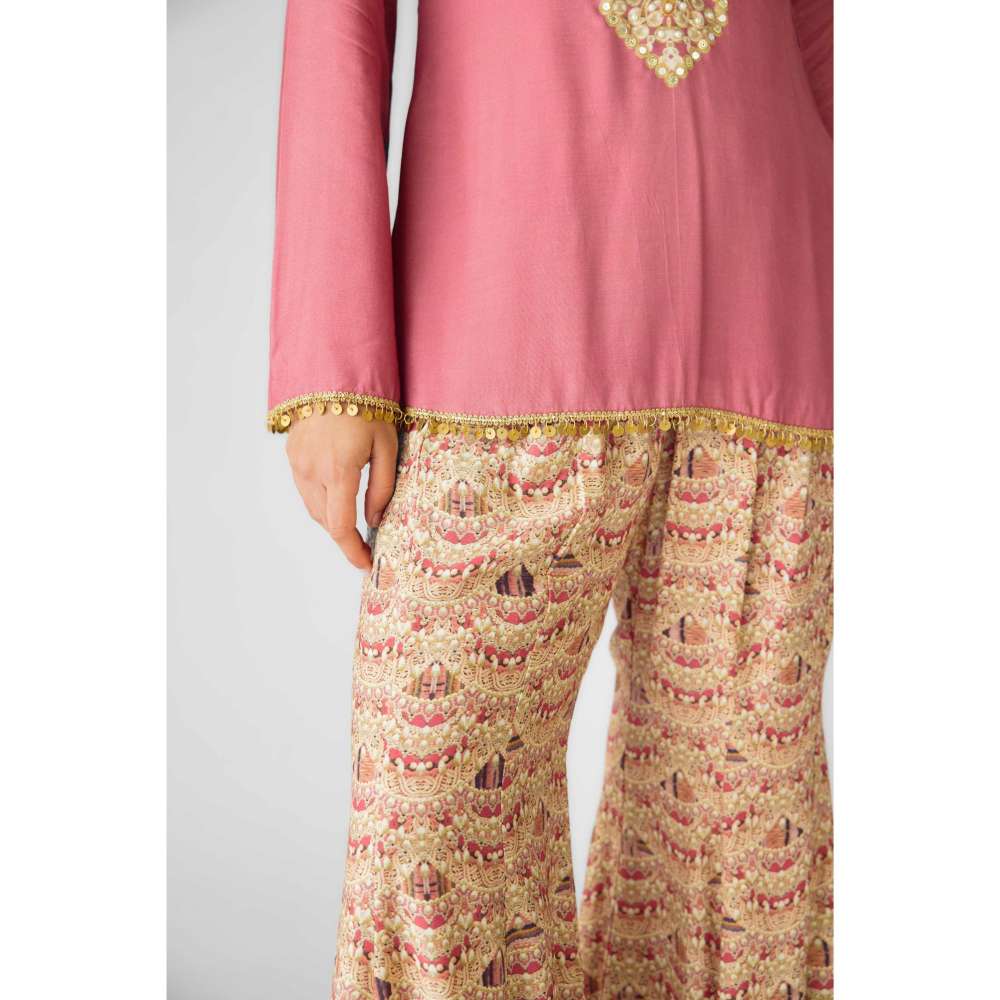 Basanti Kapde aur Koffee Womens Embroidered Pink Kurta with Sharara (Set of 2)