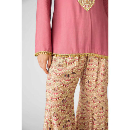 Basanti Kapde aur Koffee Womens Embroidered Pink Kurta with Sharara (Set of 2)