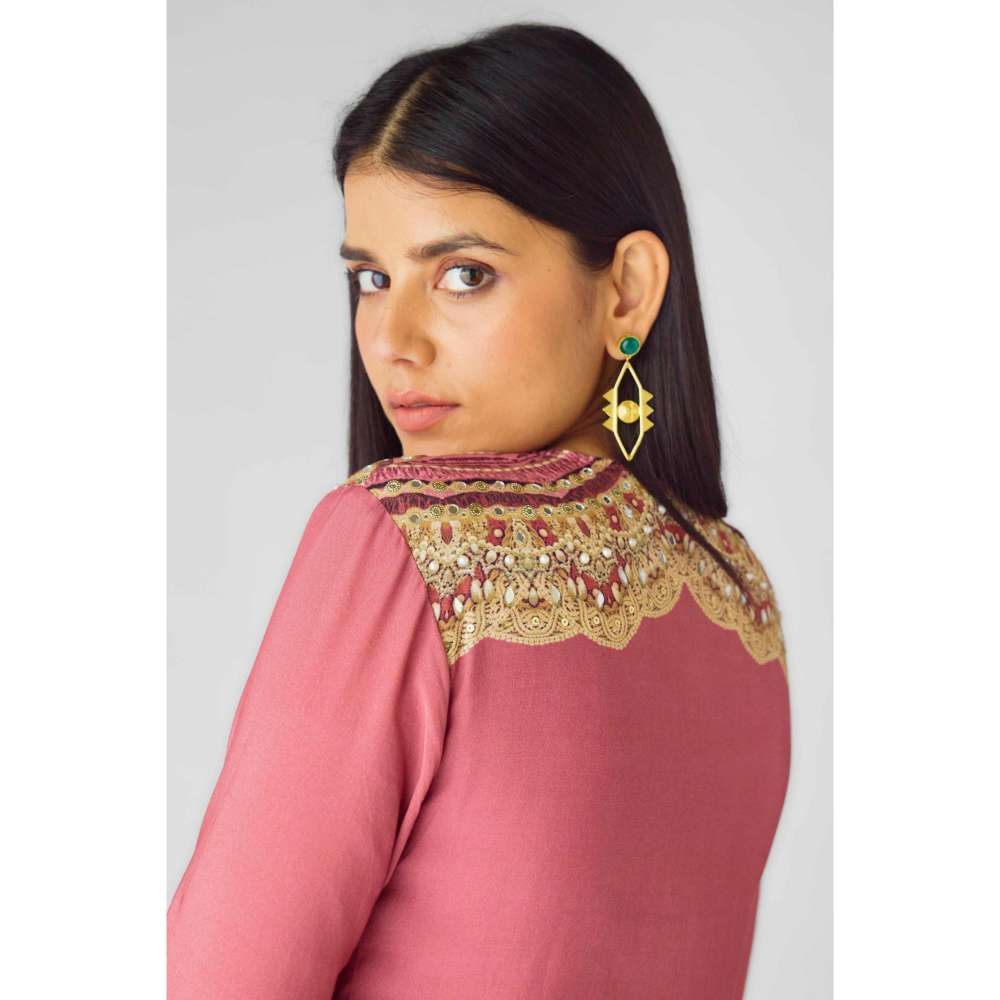 Basanti Kapde aur Koffee Womens Embroidered Pink Kurta with Sharara (Set of 2)