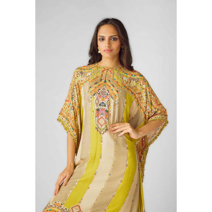 Basanti Kapde aur Koffee Womens Printed Yellow Kaftan with Palazzo (Set of 2)