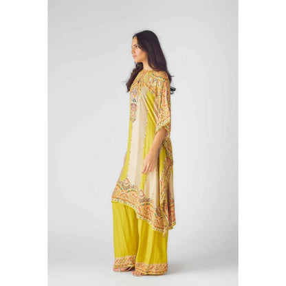Basanti Kapde aur Koffee Womens Printed Yellow Kaftan with Palazzo (Set of 2)