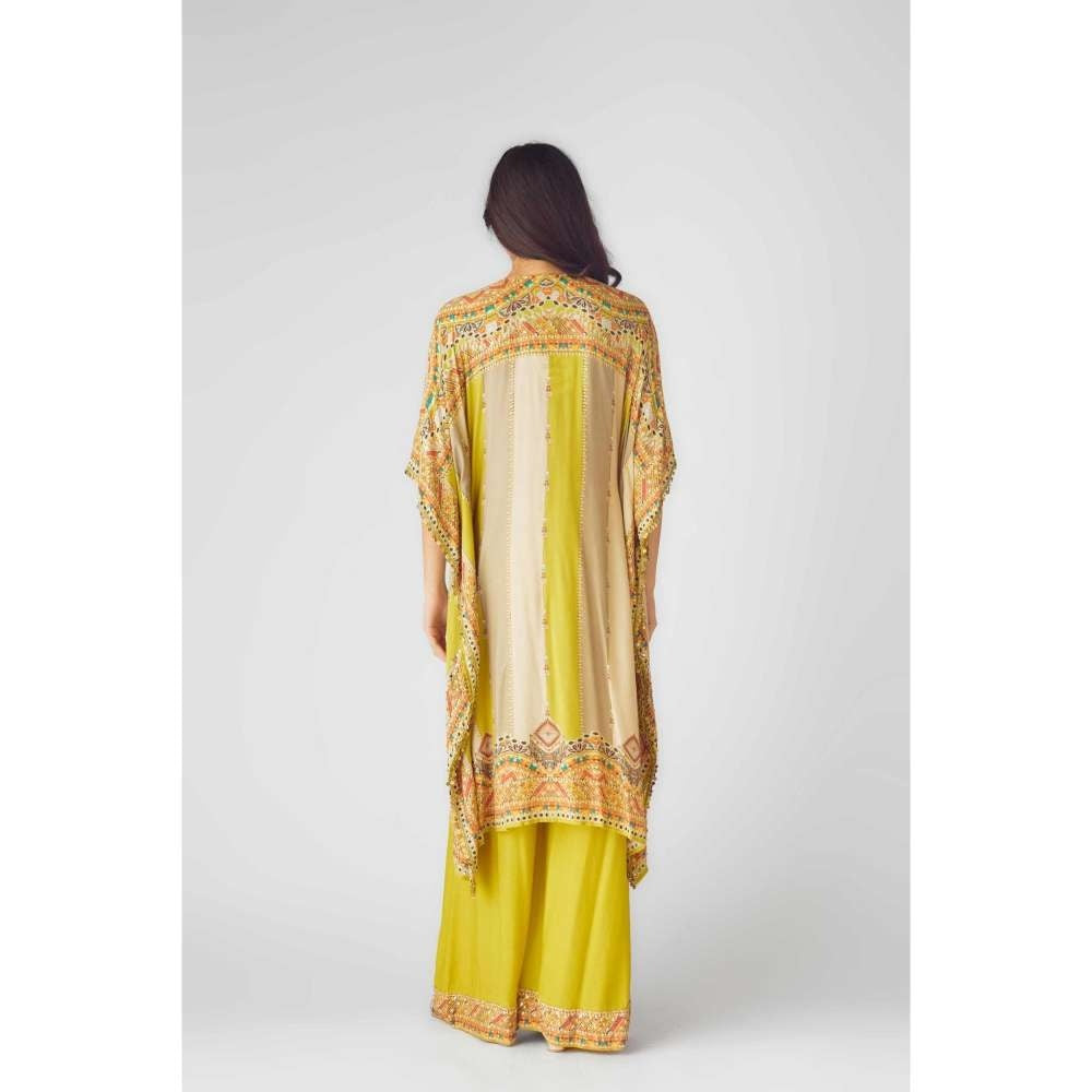 Basanti Kapde aur Koffee Womens Printed Yellow Kaftan with Palazzo (Set of 2)