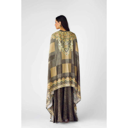 Basanti Kapde aur Koffee Womens Printed Brown Crop Top with Palazzo and Cape (Set of 3)