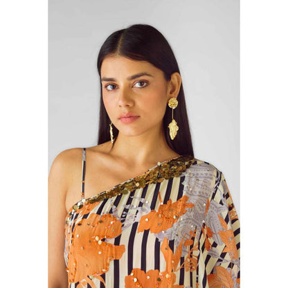 Basanti Kapde aur Koffee Womens Printed Multi-Color Bustier with Pant and Cape (Set of 3)