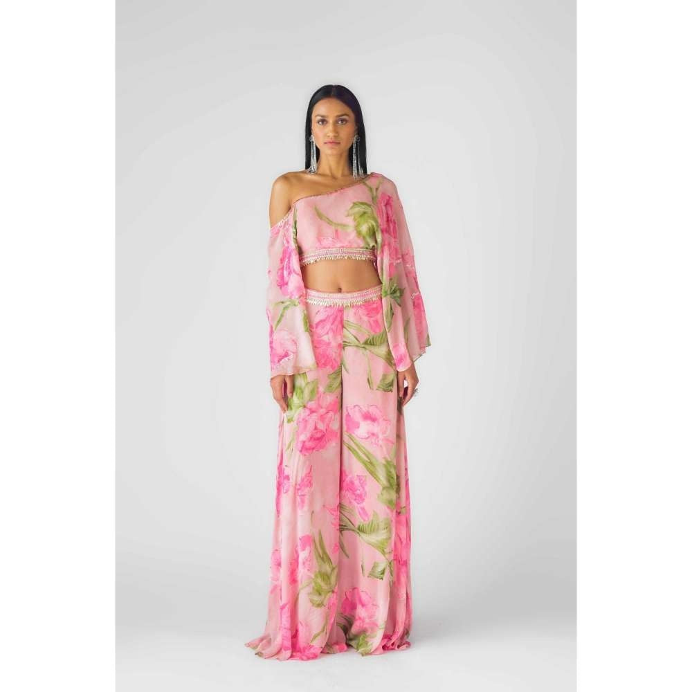 Basanti Kapde aur Koffee Womens Printed Pink Crop Top with Sharara (Set of 2)