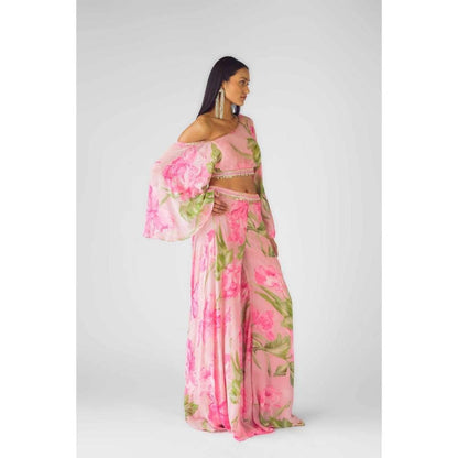 Basanti Kapde aur Koffee Womens Printed Pink Crop Top with Sharara (Set of 2)