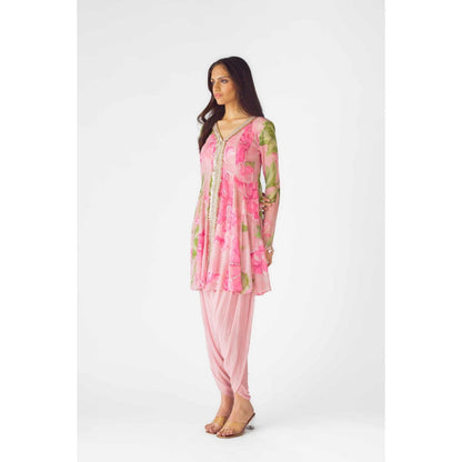 Basanti Kapde aur Koffee Womens Floral Pink Kurti with Dhoti Pant (Set of 2)