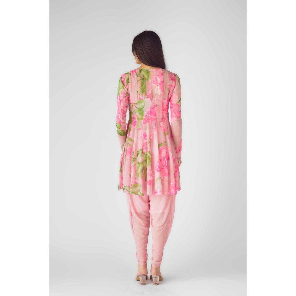 Basanti Kapde aur Koffee Womens Floral Pink Kurti with Dhoti Pant (Set of 2)