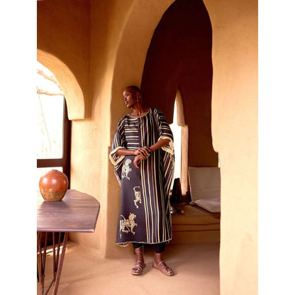 Basanti Kapde aur Koffee Purple Cotton Stripes Kaftan with Pant