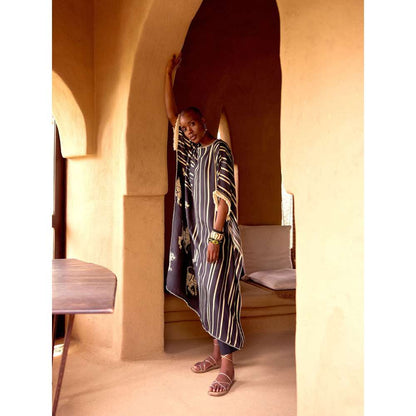 Basanti Kapde aur Koffee Purple Cotton Stripes Kaftan with Pant